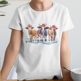 Personalized Christmas T-Shirt With A Cow Wearing A Hat